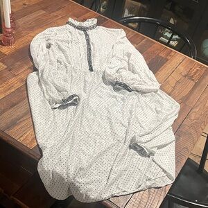 Vintage Polyester White Polka Dot Dress with Black Trim